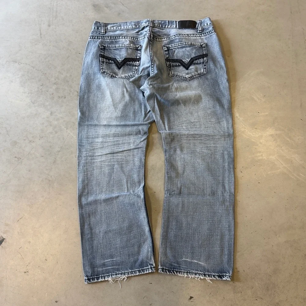 Silver Denim Mens Straight Leg Blue Jeans Embroidered Pockets Y2K Faded W36 L30